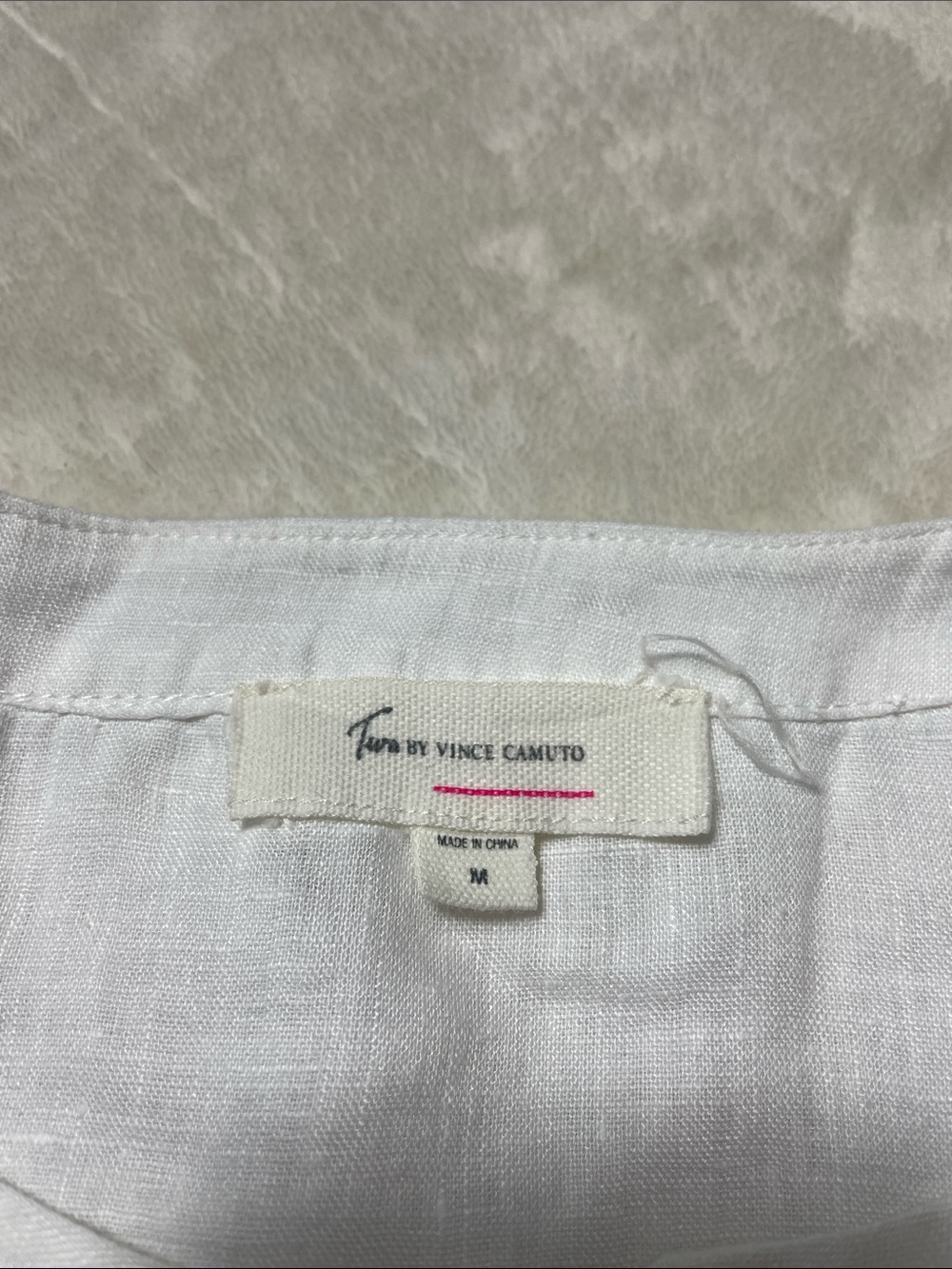 Vince Camuto White Linen Top with Subtle Pink Stitch